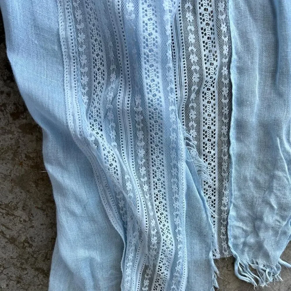Maurices Light Blue Scarf Lace Panel Fringe Hem Lightweight Rayon NWT Women's OS